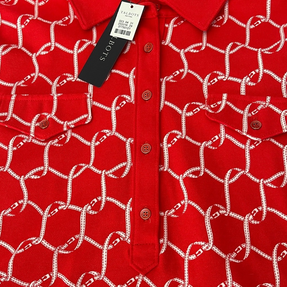 Talbots orange Blouse with White Geometric Design - Picture 3 of 13